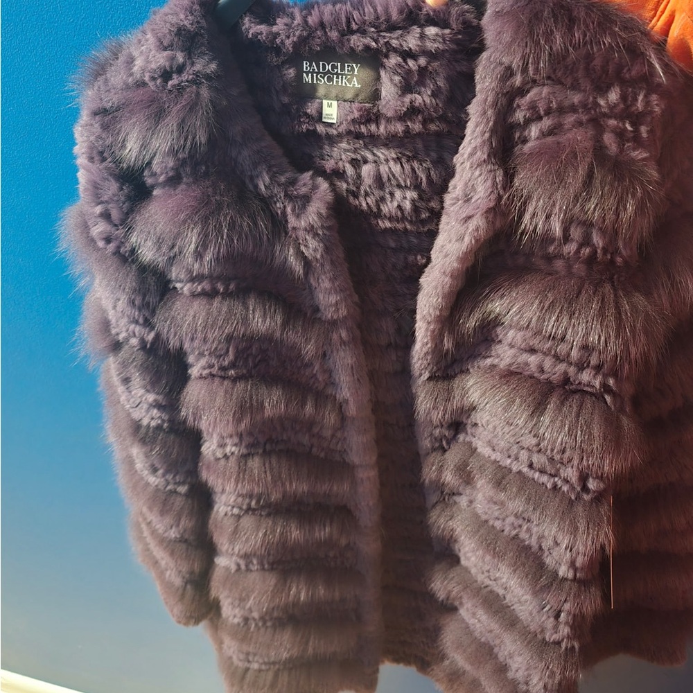 Badgley Mischka Plush Fur Coat in Plum